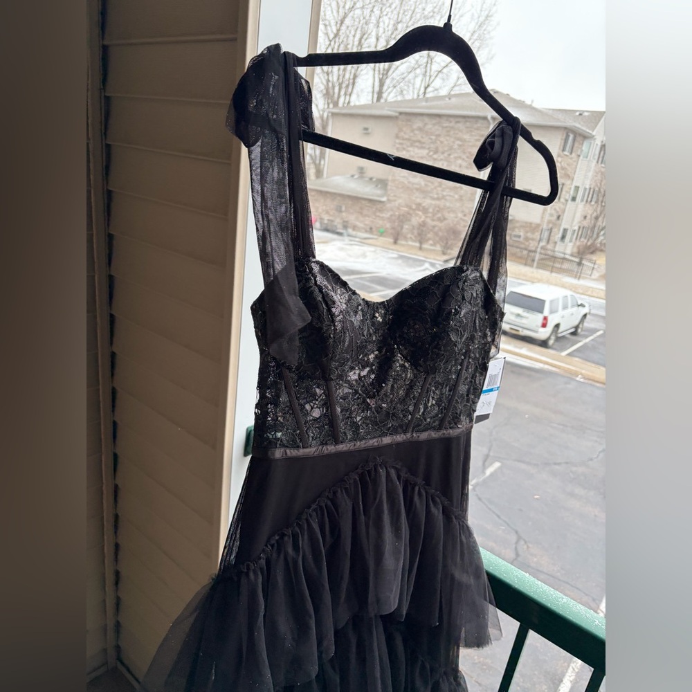 🆕🖤 City Studio Black Lace Corset Tulle Maxi Dress Prom Ruffle Tiered Size 9/10 - Picture 7 of 17